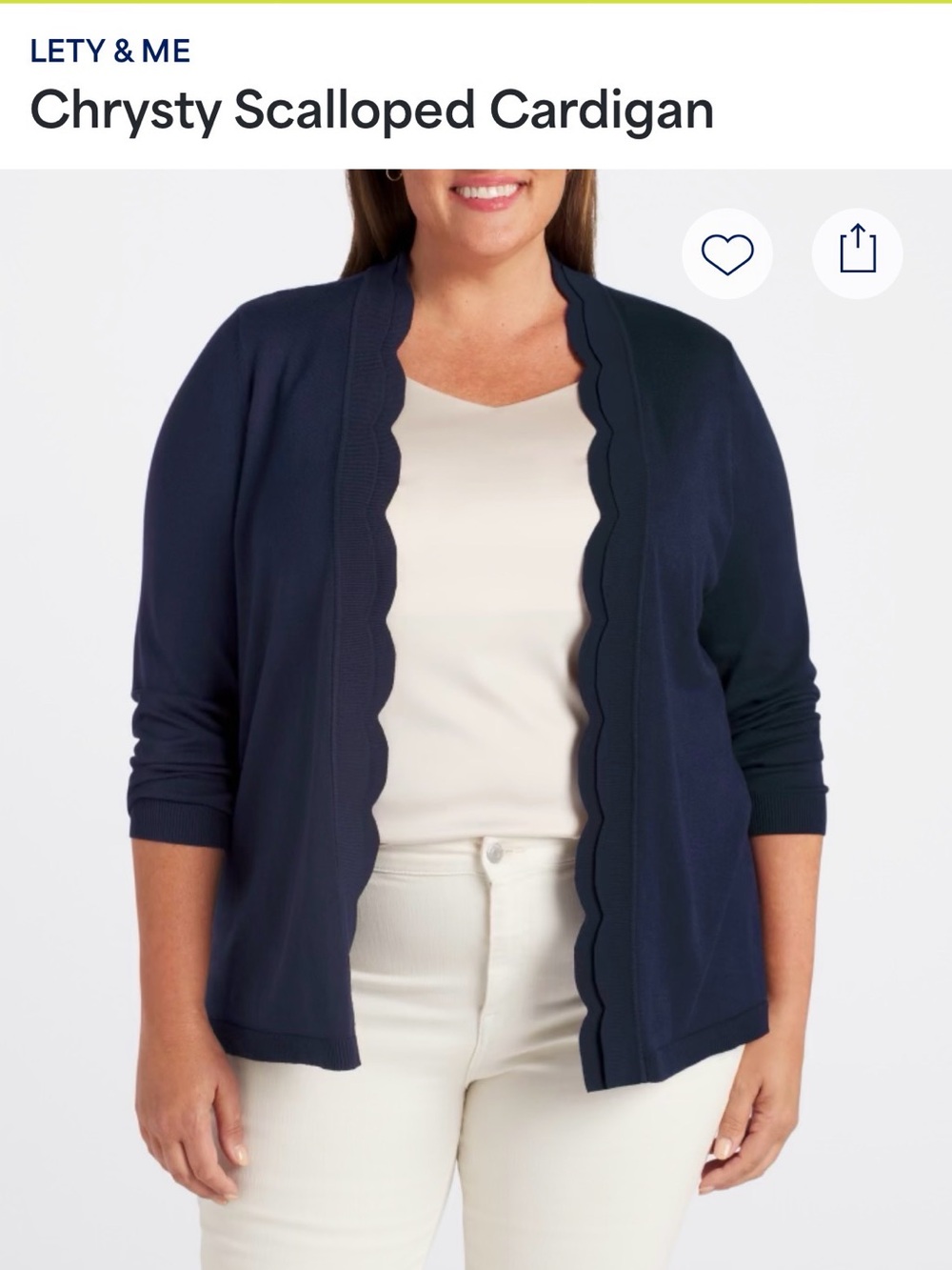 Lety & Me Chrysty Scalloped Cardigan Navy Blue Plus Size 3X